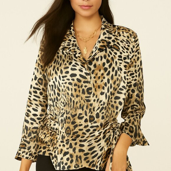 Sharon Young Leopard Print Wrap Blouse – Size 10 - Picture 2 of 5